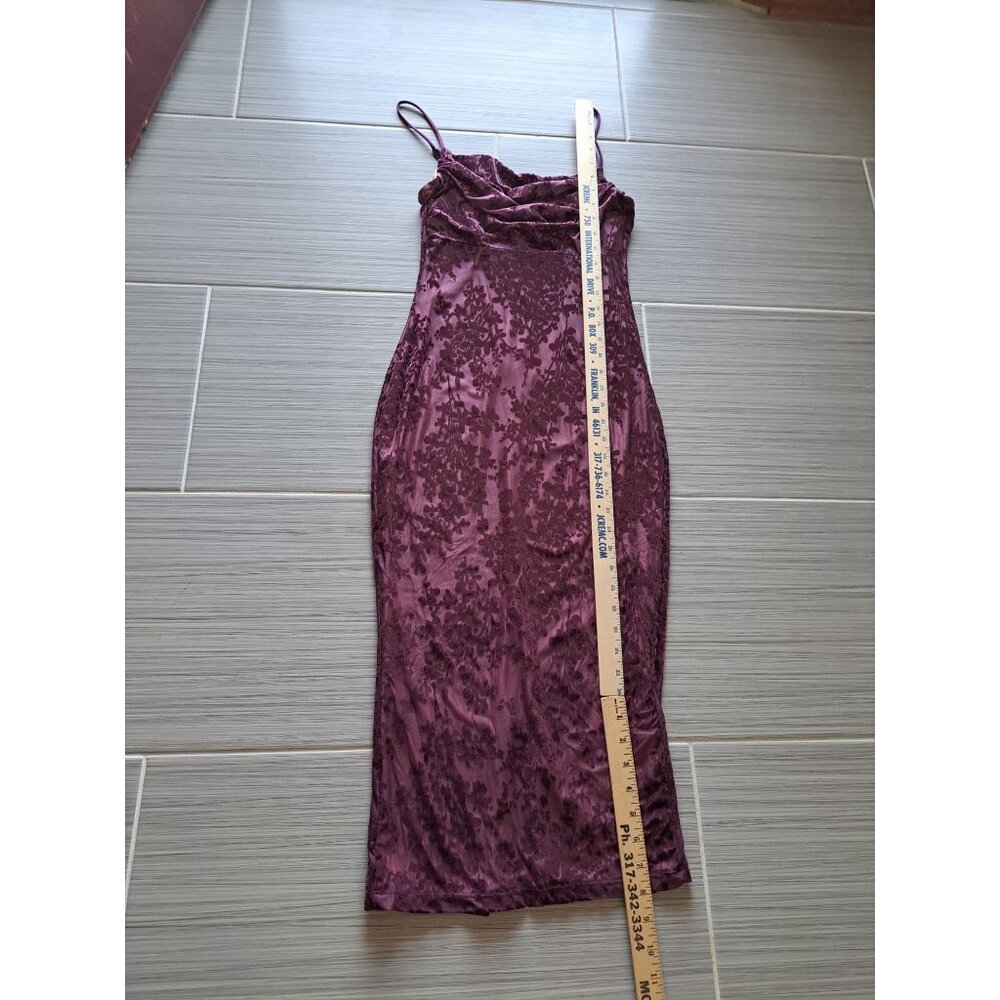 Y2K Purple Velvet Burnout Floral Dress Windsor Cowl Neckline Spaghetti Straps M - Picture 14 of 15